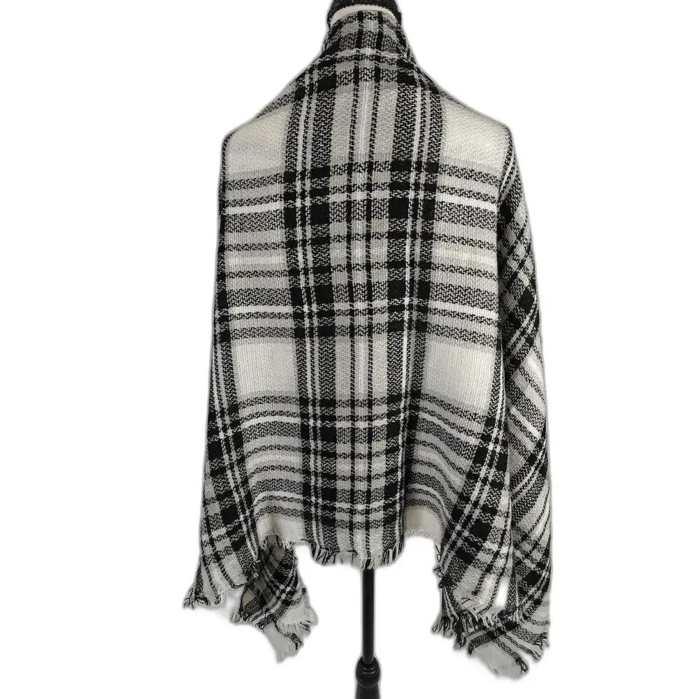 Women Unbranded Plaid Blanket Scarf Black White One Size